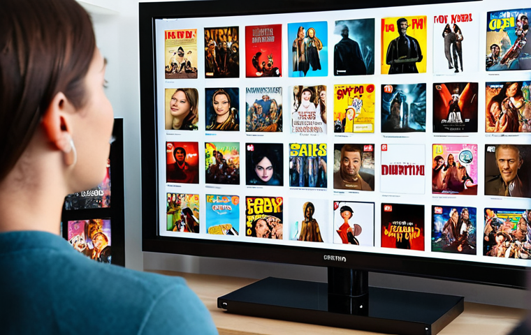 **
A user looking at personalized recommendations on a streaming service, surrounded by movie posters and TV show thumbnails. The scene highlights the feeling of discovery and the system's understanding of their taste. Focus on capturing the excitement of finding new favorites through interaction analysis.
**