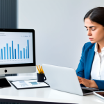 A professional person, fully clothed in modest business attire, sitting at a modern desk, looking visibly frustrated while simultaneously interacting with a laptop, a smartphone, and a tablet. Each screen displays disparate and irrelevant recommendations, symbolizing a fragmented digital experience. The office environment is contemporary and clean. The subject has perfect anatomy, correct proportions, well-formed hands, and a natural pose. Appropriate content, safe for work, professional, high quality, professional photography.