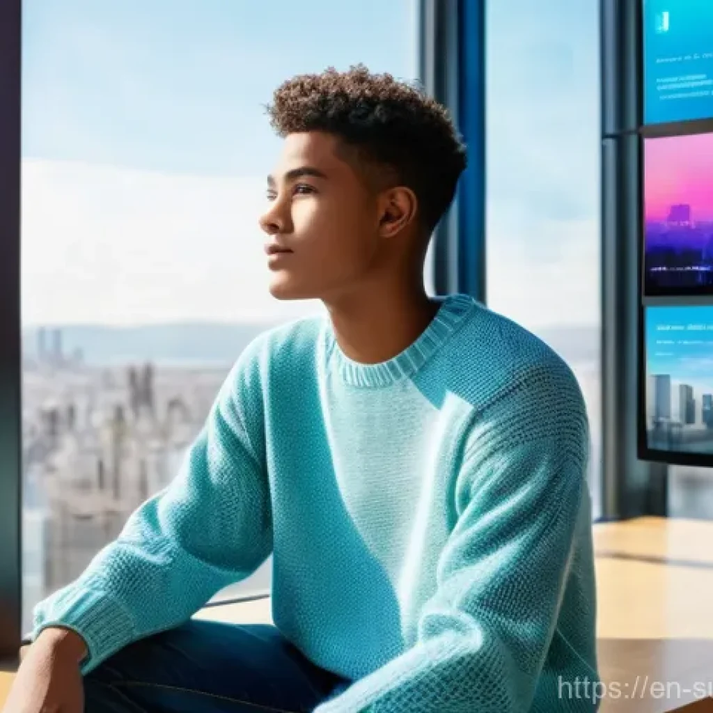 추천 시스템의 예측 모델 설계 - **Prompt:** A diverse young adult, perhaps a university student, is seated comfortably in a modern, ...