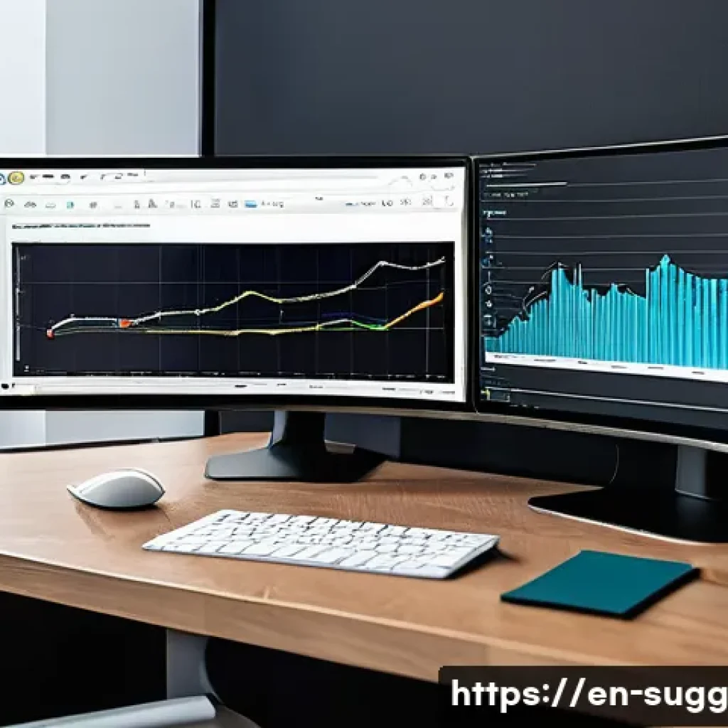 AI 추천 시스템을 위한 데이터 전처리 기법 - A modern data scientist workspace showing a large curved monitor displaying colorful graphs and char...
