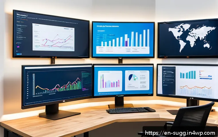 AI 추천 시스템의 비용 효율적인 운영 방안 - A modern data scientist workspace showcasing multiple large monitors displaying clean, structured da...