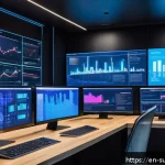 Home 23 AI 추천 시스템에서의 상관관계 분석 - A modern data scientist’s workspace featuring multiple transparent digital screens displaying colorf...