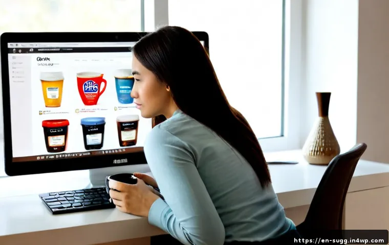 추천 시스템의 사용자 행동 패턴 분석 - Photorealistic modern home office scene showing a diverse adult woman thoughtfully browsing a shoppi...